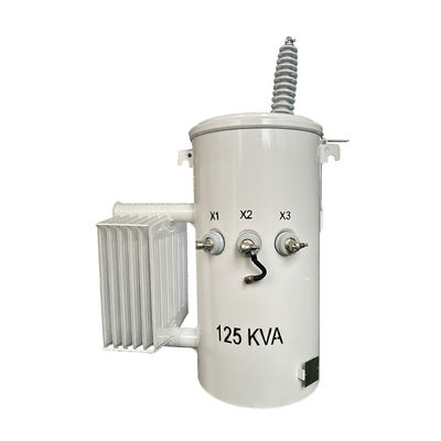 125KVA Μονοφασικός μετασχηματιστής που είναι τοποθετημένος σε στύλο, βυθισμένος σε λάδι, διανομή 34,5KV έως 120V