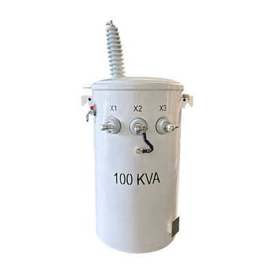 100KVA Μετασχηματιστής μονοφασικού πυλώνα ισχύος τύπου πετρελαίου Διπλής επικάλυψης 34,5KV έως 120V