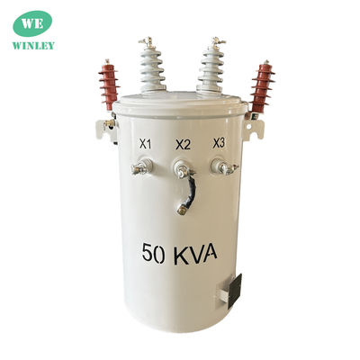 50kva Μονοφασικό Στύλο Εγκατασκευασμένο Μετασχηματιστή Πετρέλαιο Βυθισμένο 12.47KV 304SS ANSI / IEEE C57