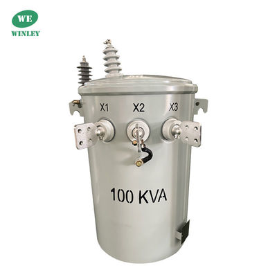100KVA Μία φάση ΣτύλοςΕγκατασκευασμένο μετασχηματιστή διανομής λάδι βυθισμένο 12470V 304SS δεξαμενή υγρό γεμάτο στύλο Εγκατασκευασμένο