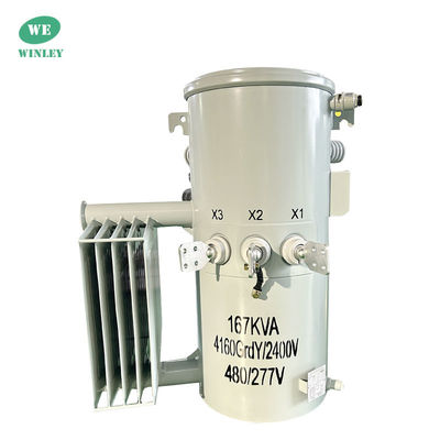 167Kva Μονοφασικός μετασχηματιστής που τοποθετείται σε στύλο Step Down 12.47KV Νεφροκατεβασμένος σε λάδι ANSI IEEE DOE 2016 Πρότυπα Μετασχηματιστής διανομής ισχύος